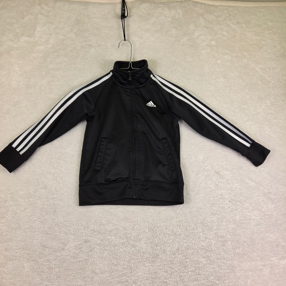 Adidas Kids Black White 3-Stripe Full Zip Track Jacket Size 4 4140